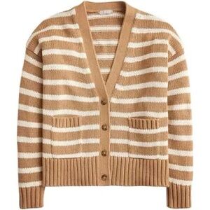 NWT J CREW Heritage cotton relaxed cardigan in stripe in camel/ivory